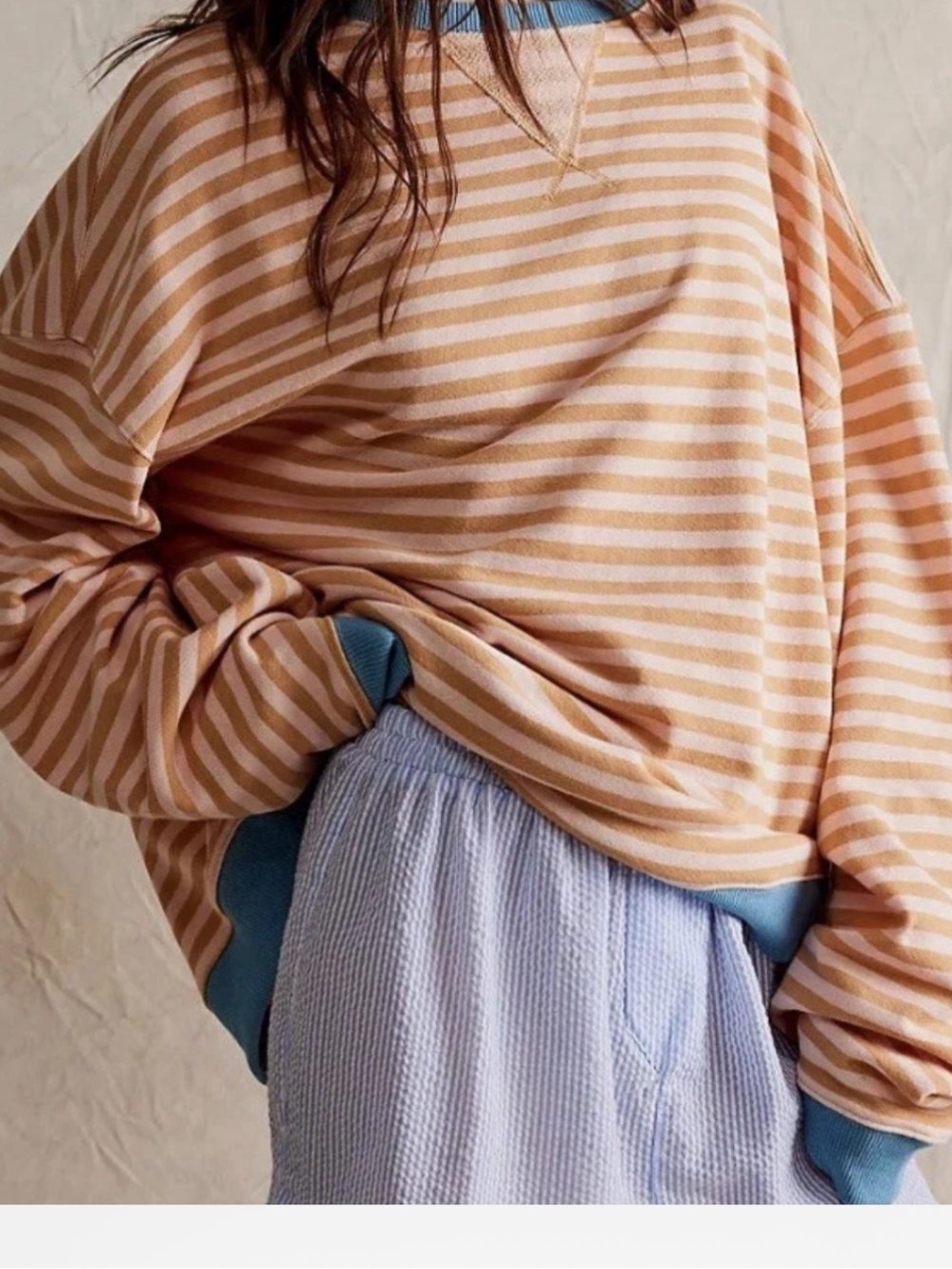 We The Free Peach and Cream Striped Oversized Sweatshirt. Sz M. NEW